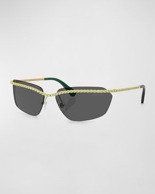 Crystal-Embellished Metal Rectangle Sunglasses