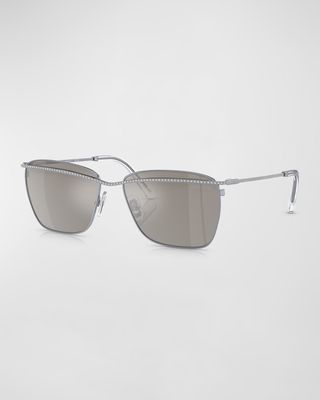 Crystal-Embellished Mirrored Metal Aviator Sunglasses