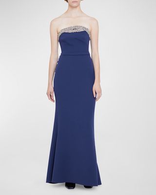 Crystal-Embellished Strapless Trumpet Gown