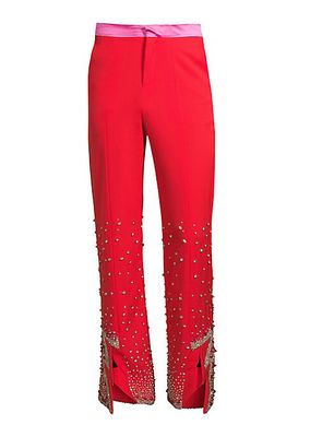 Crystal-Embellished Tailored Wool Pants