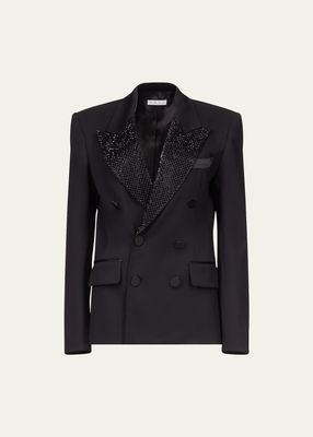 Crystal-Embellished Wool Blazer Jacket