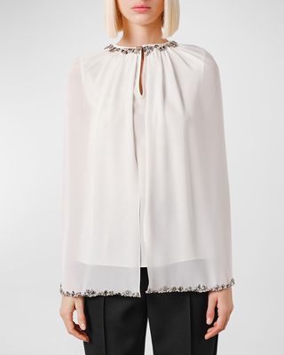 Crystal Embroidered Capelet Blouse