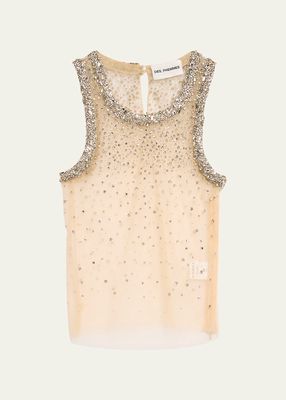 Crystal-Embroidered Tulle Tank Top