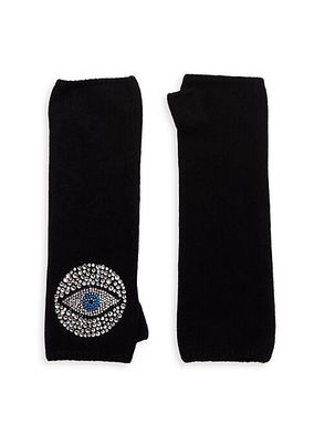 Crystal Evil Eye Long Cashmere Fingerless Gloves