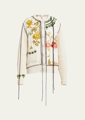 Crystal Floral-Embroidered Knit Jacket