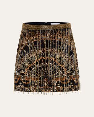 Crystal Fringe Silk Mini Skirt