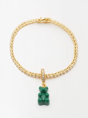 Crystal Haze - Nostalgia Bear Crystal & 18kt Gold-plated Bracelet - Womens - Green Multi