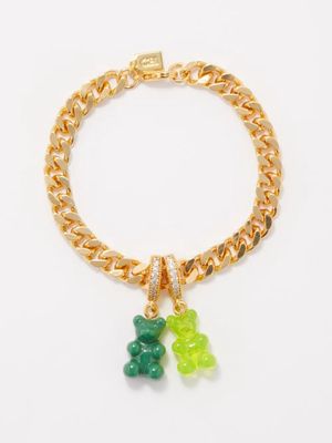 Crystal Haze - Plain Jane Nostalgia Bear Chain-link Bracelet - Womens - Green Multi