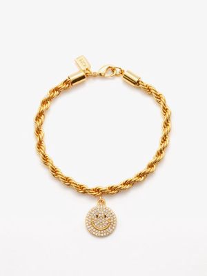 Crystal Haze - Smiley-pendant 18kt Gold-plated Bracelet - Womens - Gold Multi
