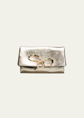 Crystal Knot Flap Metallic Leather Clutch Bag