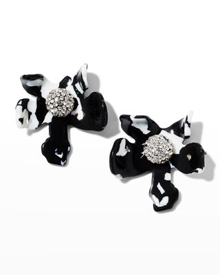 Crystal Lily Button Earrings, Jet Black
