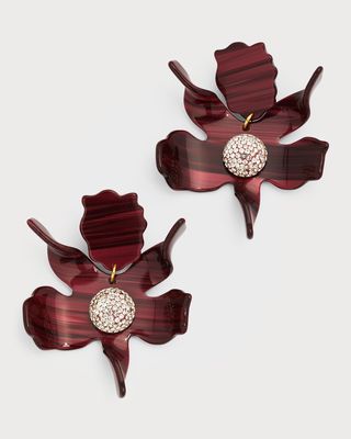 Crystal Lily Earrings, Cherry Red