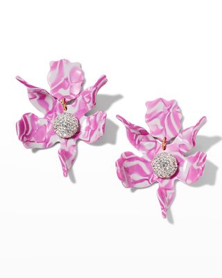 Crystal Lily Pierced Earrings, Pink