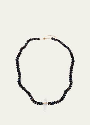 Crystal Quartz and Faceted Black Opal Bead Necklace