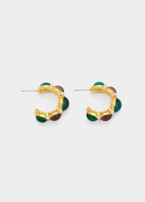 Crystal Stone and Pearly Hoop Earrings