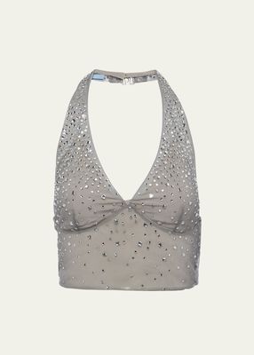 Crystal-Studded Tulle Halter Top