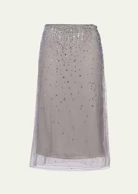 Crystal-Studded Tulle Midi Skirt