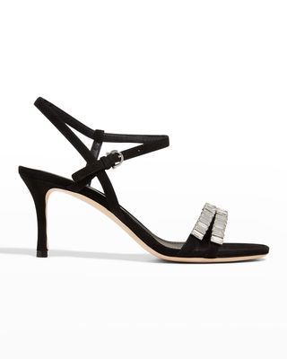 Crystal Suede Ankle-Strap Sandals