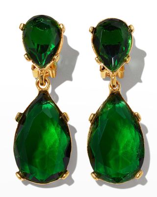 Crystal Teardrop Clip Earrings, Emerald