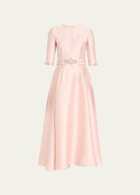 Crystal Trim Mikado Tea Length Dress