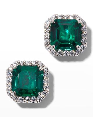 Cubic Zirconia & Synthetic Emerald Stud Earrings