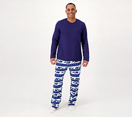 Cuddl Duds Men's Cotton Jersey & Microfleece Pajama Set
