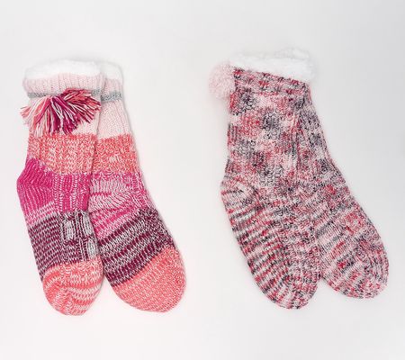 Cuddl Duds Set of 2 Sweater Knit Slipper Socks