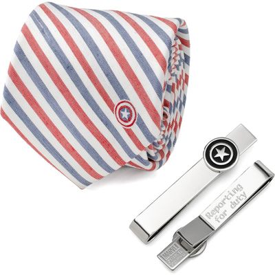 Cufflinks, Inc. Captain America Shield Tie Bar & Tie Set in Multi 