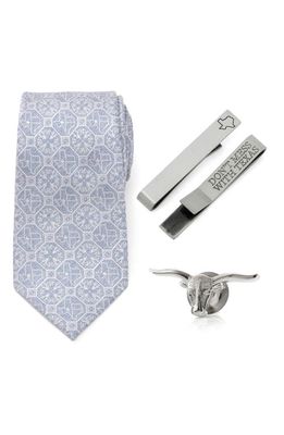 Cufflinks, Inc. Don't Mess with Texas Silk Tie, Lapel Pin & Tie Bar Gift Set in Silver Multi 