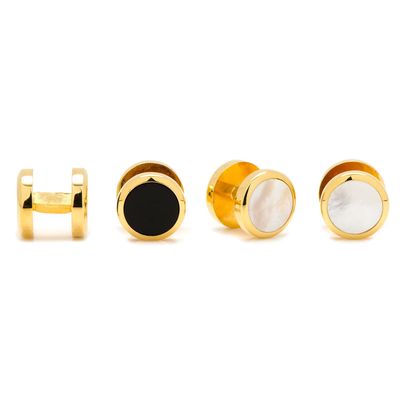 Cufflinks, Inc. Men's Double Sided Gold Onyx and Mother of Pearl Round Studs in