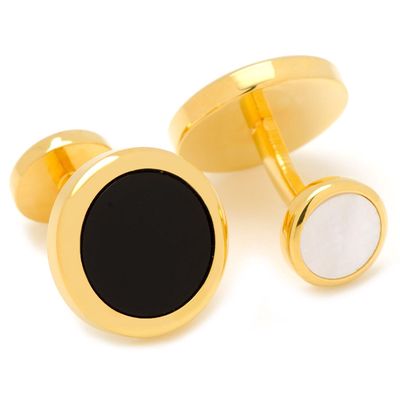 Cufflinks, Inc. Men's Double Sided Gold Onyx Round Beveled Stud Set in