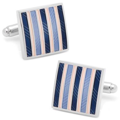 Cufflinks, Inc. Men's Pink and Navy Striped Square Cufflinks in