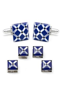 Cufflinks, Inc. Mother-of-Pearl Diamond Cuff Link & Stud Set in Blue 