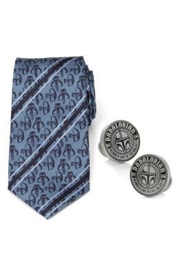 Cufflinks, Inc. Star Wars™ Mandalorian Jacquard Stripe Tie & Cuff Links Set in Blue Multi 