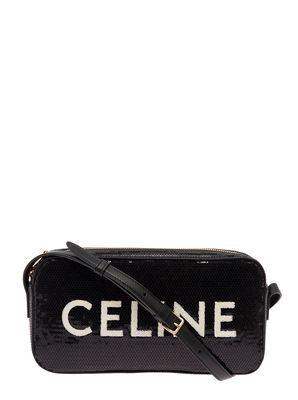 cuir Triomphe Black Camera Shoulder Bag With Logo In Sequins And Leather Woman Celine