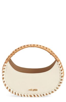 Cult Gaia Aiko Leather & Rattan Top Handle Bag in Off White
