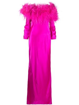 Cult Gaia Bardot-neckline feather-detail gown - Pink