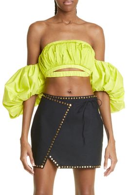 Cult Gaia Carly Off the Shoulder Puff Sleeve Crop Top in Citron