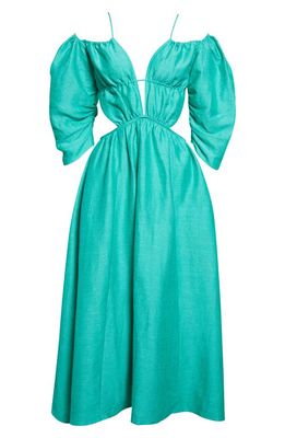 Cult Gaia Charlize Cold Shoulder Cutout Linen Blend Dress in Erba