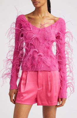 Cult Gaia Danton Merino Wool Blend Rib Cable Sweater in Anemone