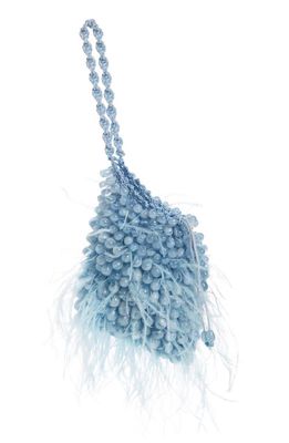 Cult Gaia Dory Bead & Ostrich Feather Wristlet in Ice Blue