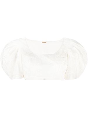Cult Gaia floral-embroidery cropped top - White