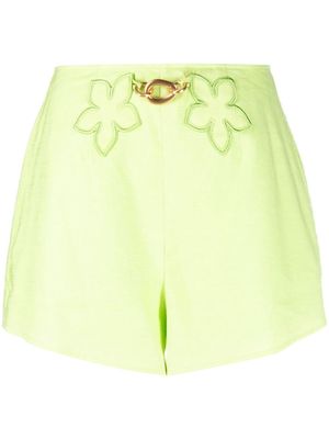 Cult Gaia flower appliqué linen-blend shorts - Green