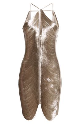 Cult Gaia Mara Metallic Satin Halter Dress in Silver