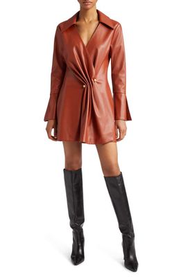 Cult Gaia Mari Long Sleeve Faux Leather Shirtdress in Sequoia