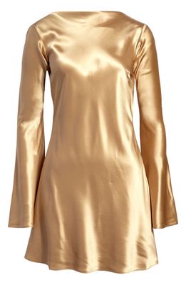 Cult Gaia Milla Embellished Knot Long Sleeve Satin Minidress in Champagne