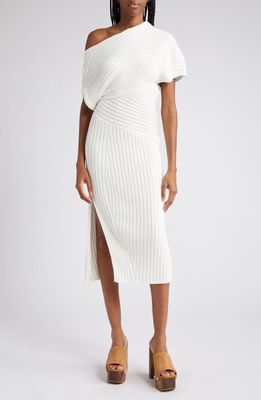 Cult Gaia Naunet Rib One-Shoulder Sweater Dress in Off White
