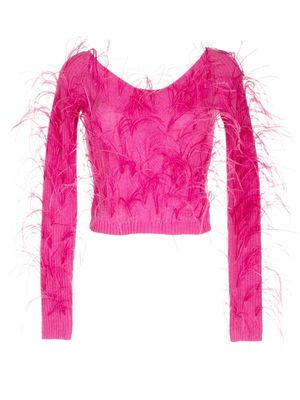 Cult Gaia ostrich-feather ribbed sweatshirt - Pink