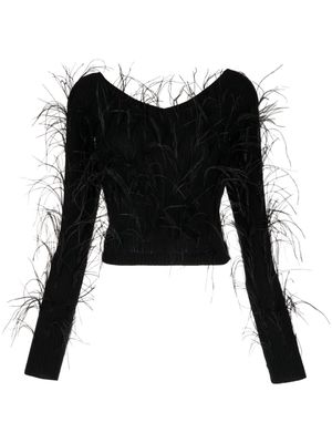 Cult Gaia ostrich-feather V-neck blouse - Black