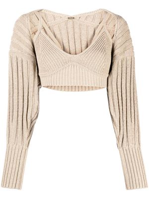 Cult Gaia ribbed-knit cropped top - Neutrals